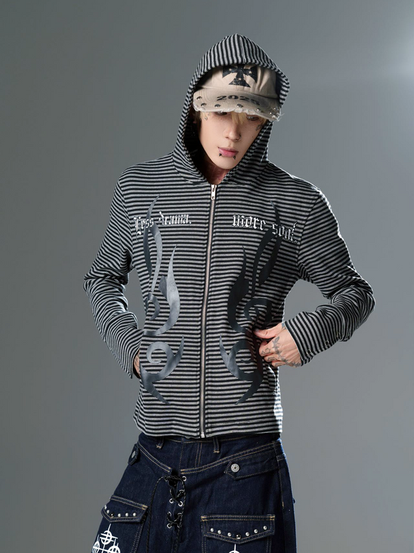 STRIPED HOODED CARDIGAN JACKET