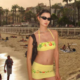 FRUIT-PRINT BANDEAU SWIMSUIT SET