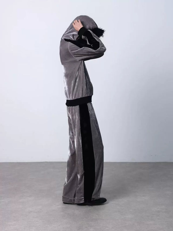 SILVER VELVET RETRO SWEATPANTS