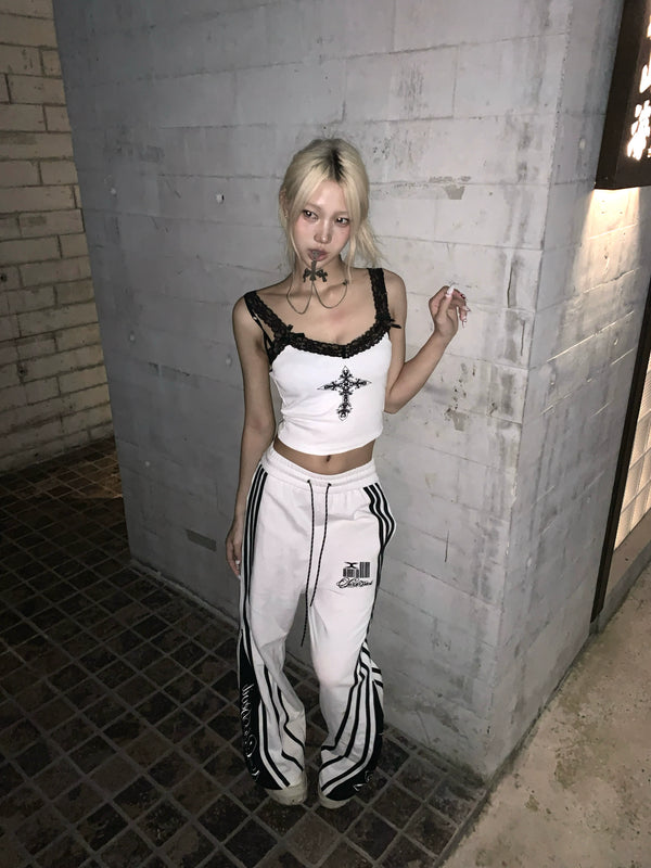 DECONSTRUCTED ZIPPER STRIPED SWEATPANTS