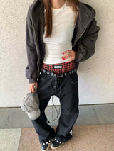 LAYERED COLOR-BLOCKED DRAWSTRING PANTS