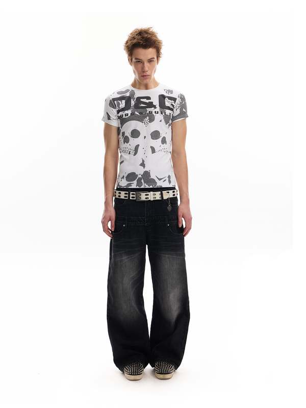 LEOPARD EMBELLISHED BAGGY JEANS