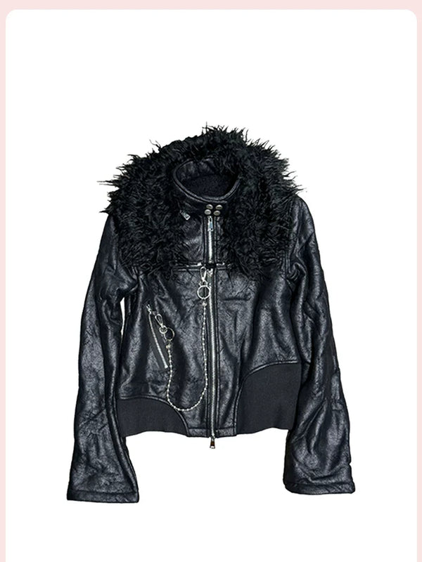 FUR COLLAR LEATHER JACKET