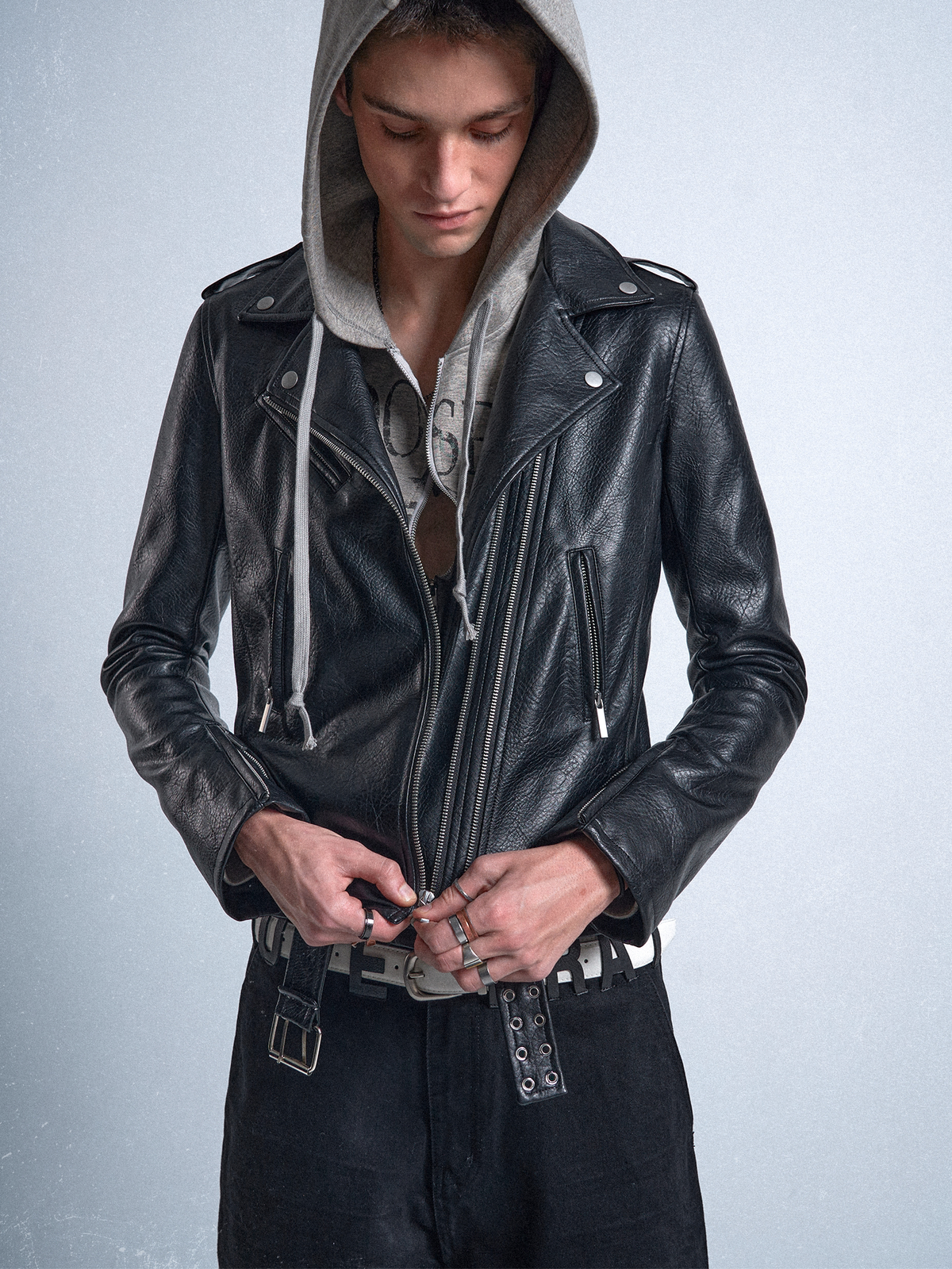 DOUBLE ZIPPER SLIM LEATHER JACKET