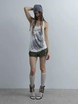 U NECK SEQUIN PRINT TANK TOP