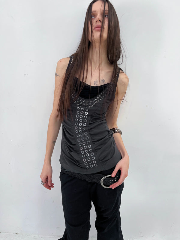 RIVET PLEATED HOODED TANK TOP