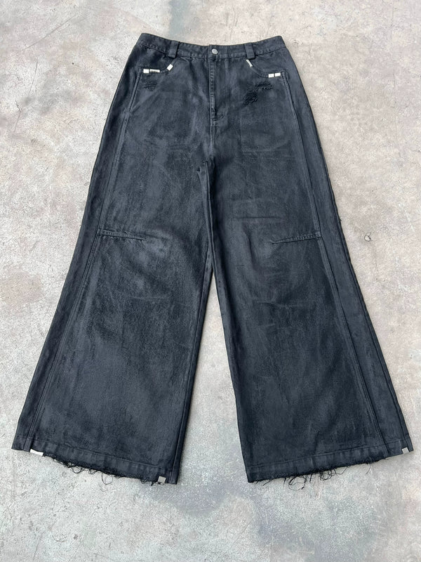 HAND BRUSHED WIDE LEG JEANS