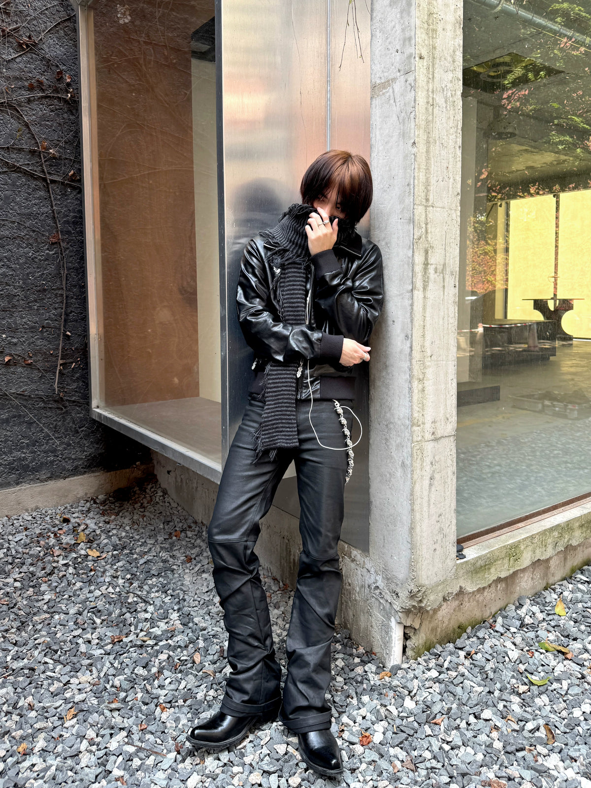 EMBROIDERED LEATHER ZIPPER JACKET