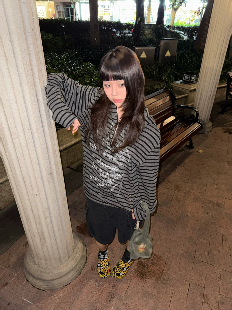 STRIPE ZIPPER HOODIE CARDIGAN