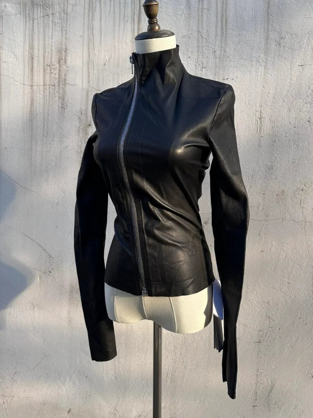 SLIM PU LEATHER BIKER JACKET