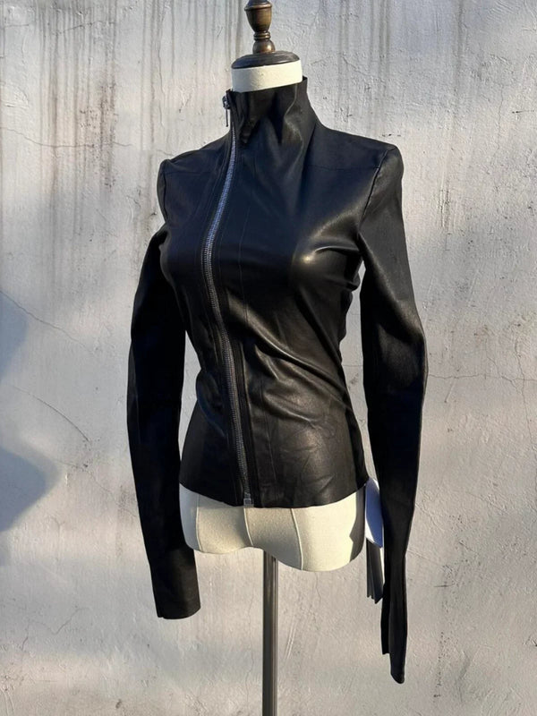 SLIM PU LEATHER BIKER JACKET