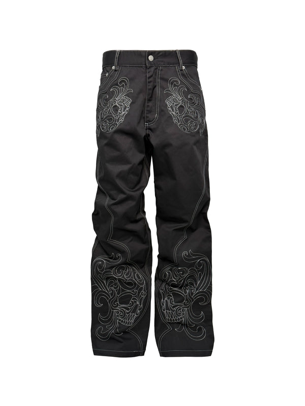 BAROQUE SKULL EMBROIDERED PANTS