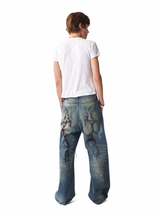 VINTAGE LEOPARD-PRINT RIPPED JEANS