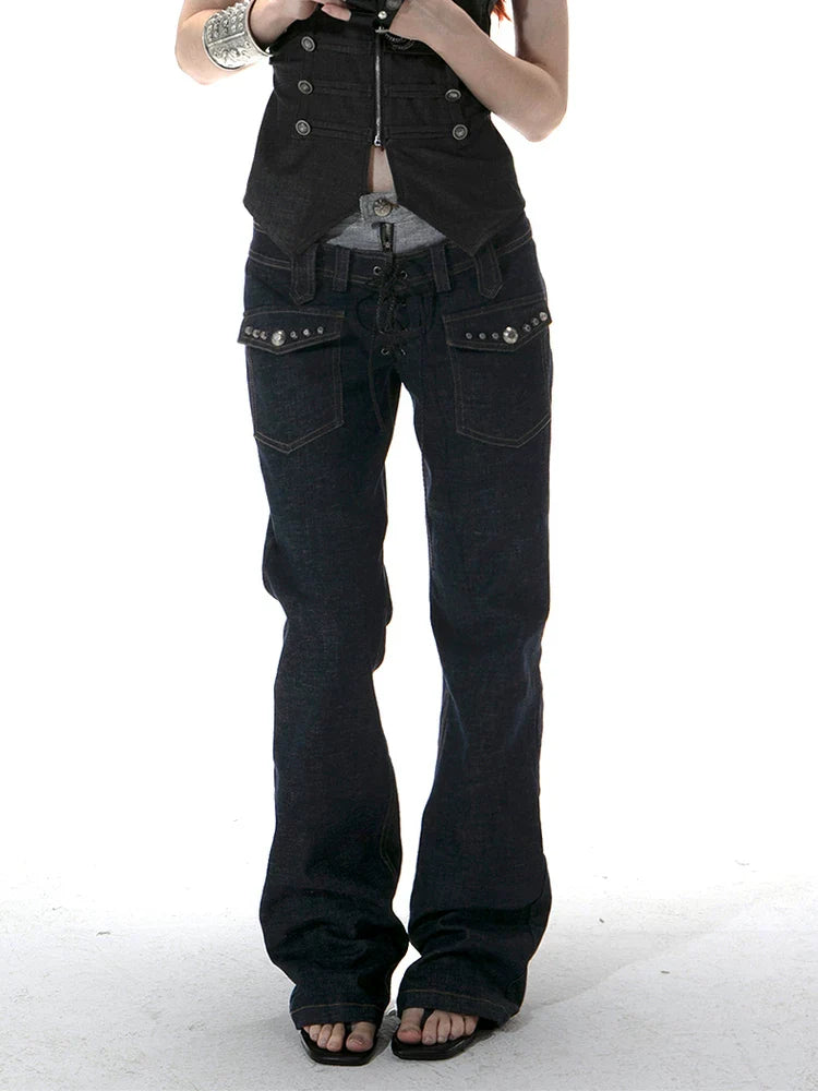 DOUBLE WAIST COLOR BLOCK JEANS