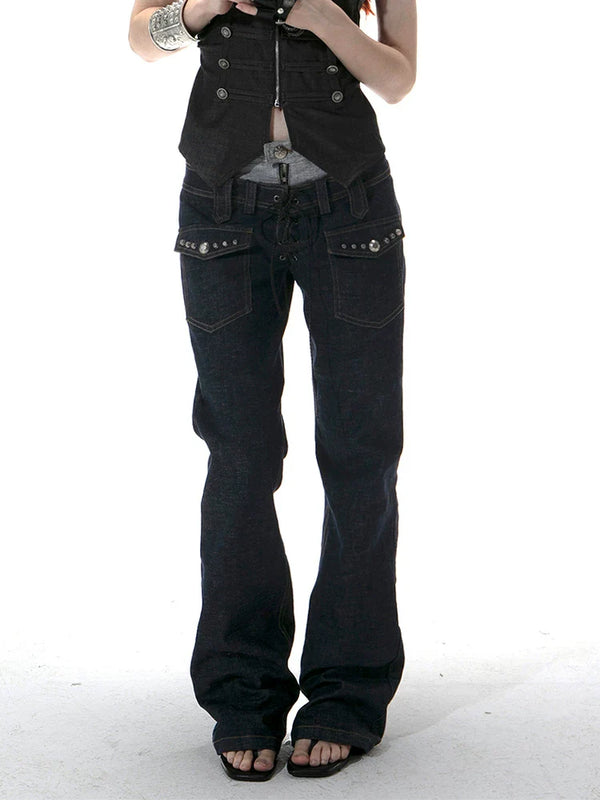 DOUBLE WAIST COLOR BLOCK JEANS