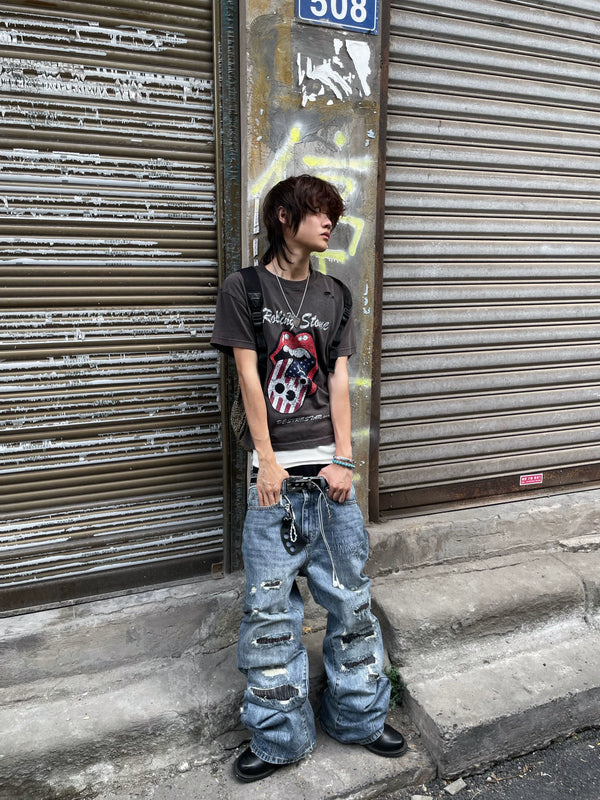 RIPPED STACKED SKINNY JEANS