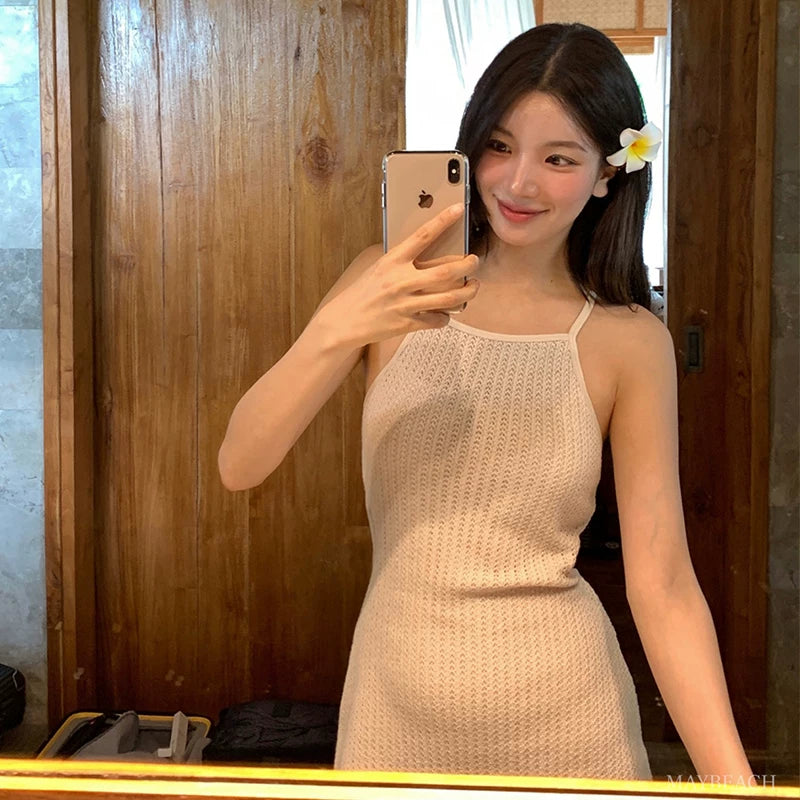 BACKLESS KNIT TWO-PIECE SWIMSUIT