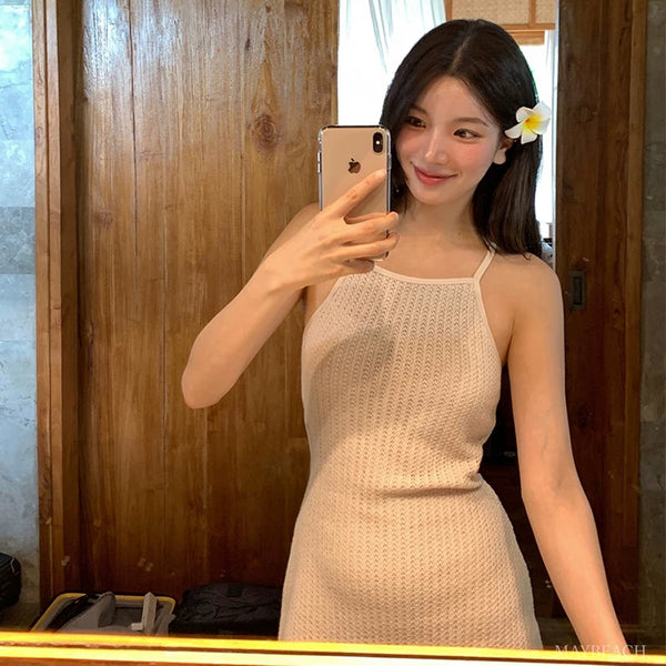 BACKLESS KNIT TWO-PIECE SWIMSUIT
