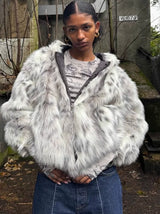 FAUX FUR LEOPARD FLORAL COAT