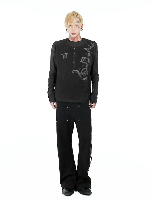 TRANSPARENT LAYERED BUTTON T-SHIRT