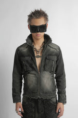 WASHED DENIM ZIP JACKET