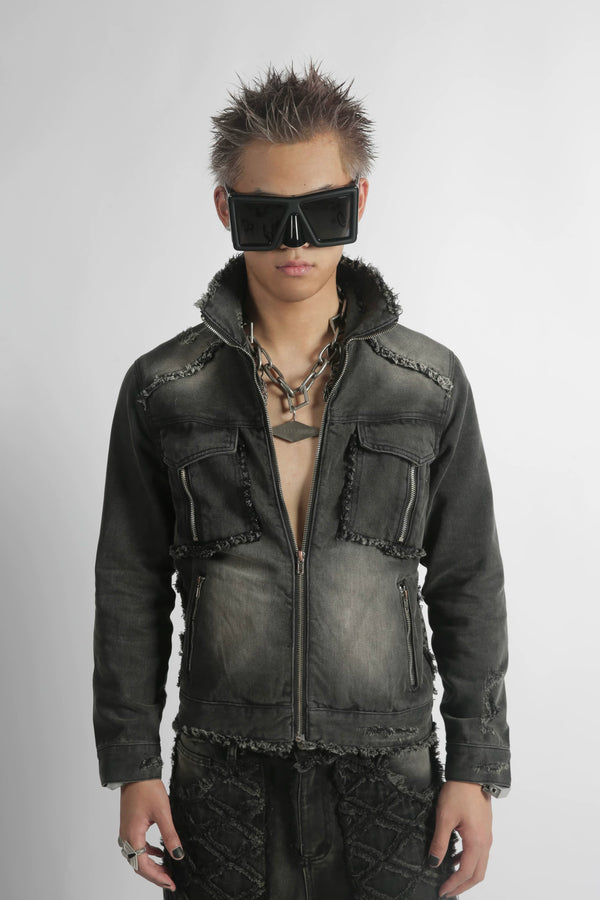 WASHED DENIM ZIP JACKET