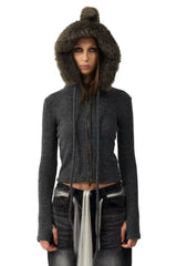 KNITTED JACKET WITH DETACHABLE FUR COLLAR