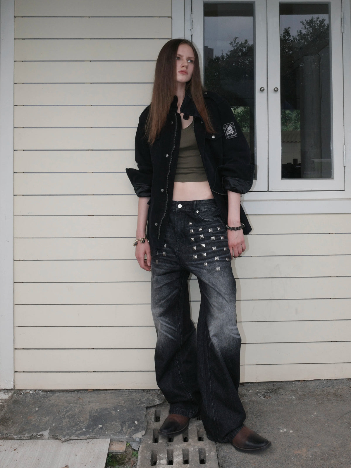 BLUE CAT WHISKERS EMBELLISHED JEANS