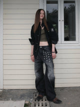 BLUE CAT WHISKERS EMBELLISHED JEANS