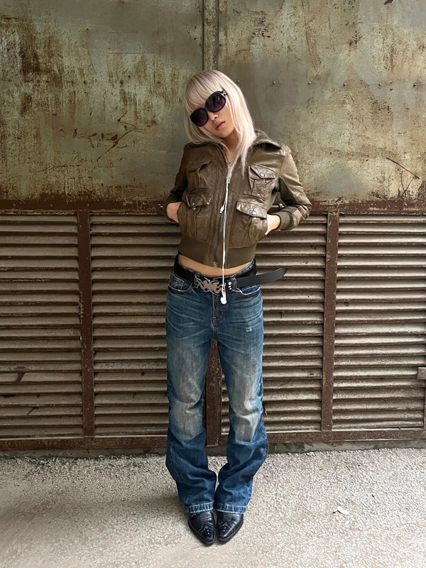 DISTRESSED NAVY MICRO JEANS