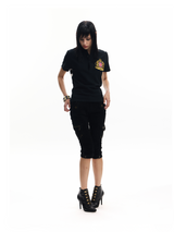 BEIGE FLAG EMBROIDERED POLO T-SHIRT