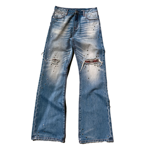 WASHED BLUE CHECKERED JEANS