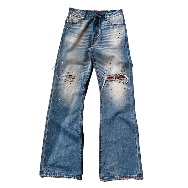WASHED BLUE CHECKERED JEANS