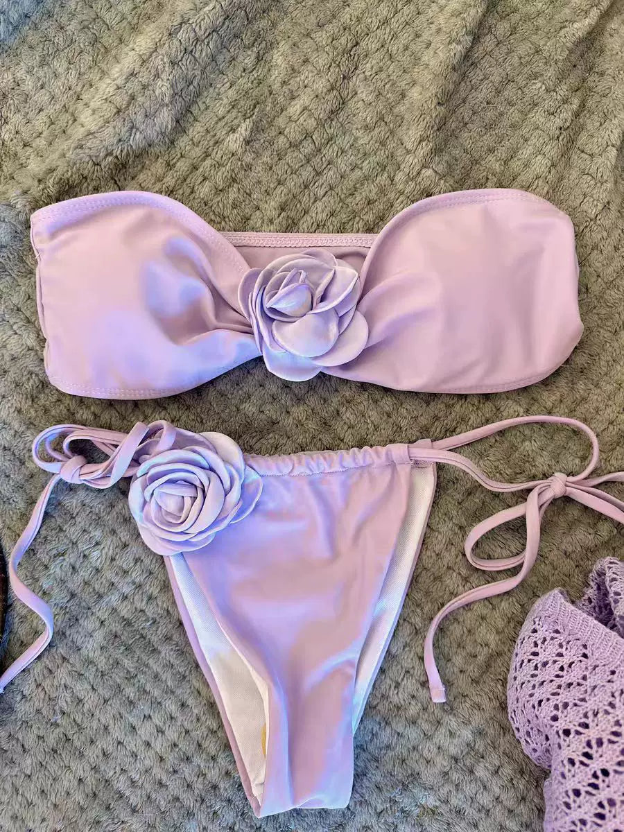 3D FLORAL BANDEAU BIKINI SET
