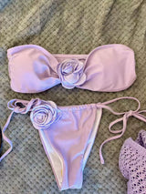 3D FLORAL BANDEAU BIKINI SET