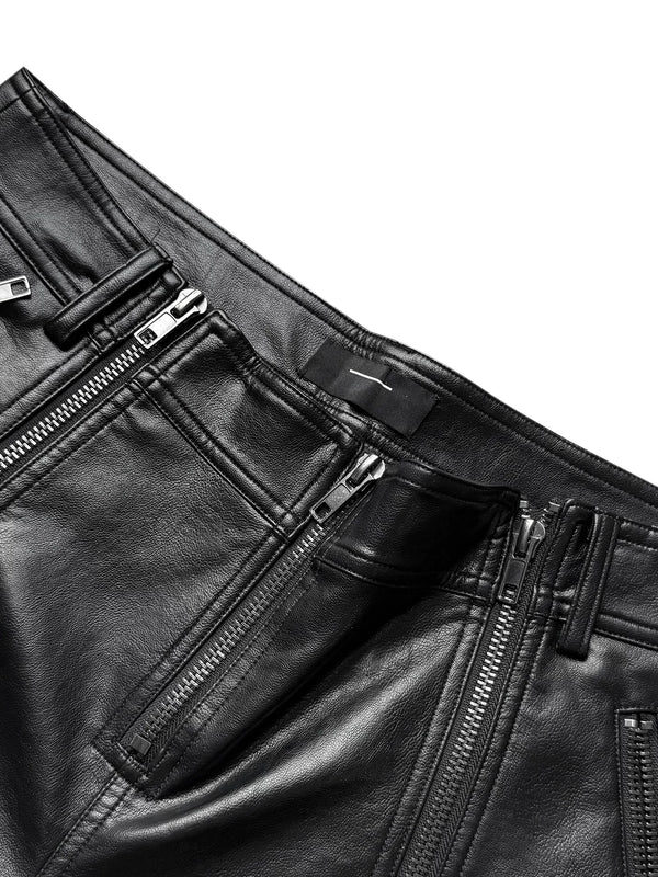 DOUBLE ZIPPER MICRO LEATHER PANTS
