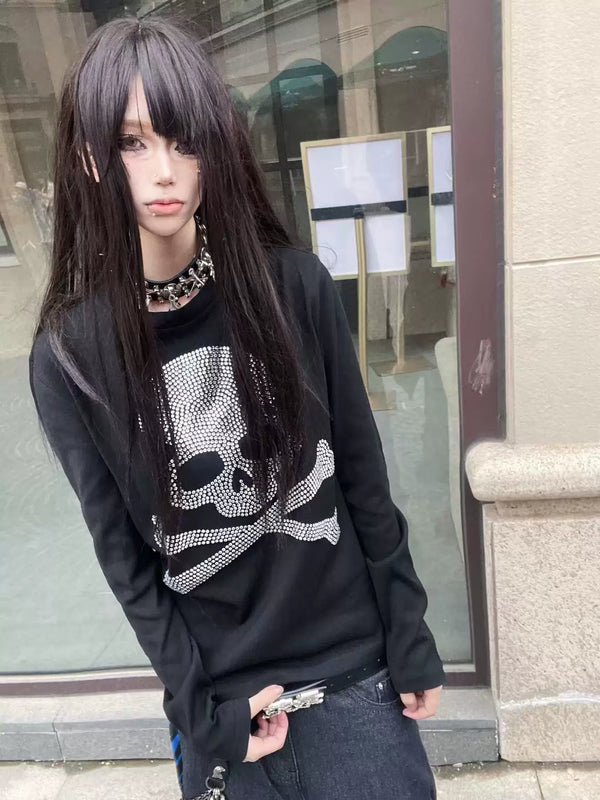SKULL PATTERN LONG SLEEVE TEE