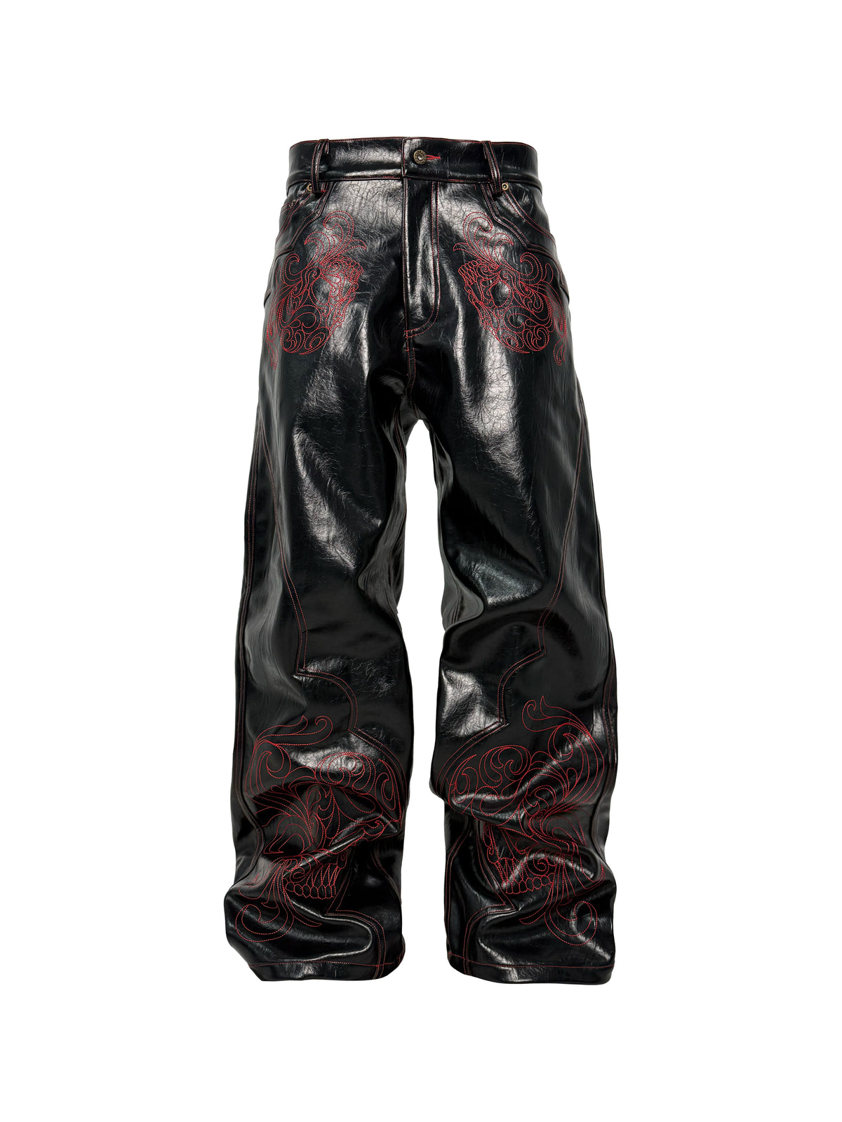 BAROQUE SKULL CLIP LEATHER PANTS