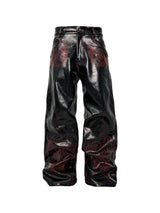 BAROQUE SKULL CLIP LEATHER PANTS