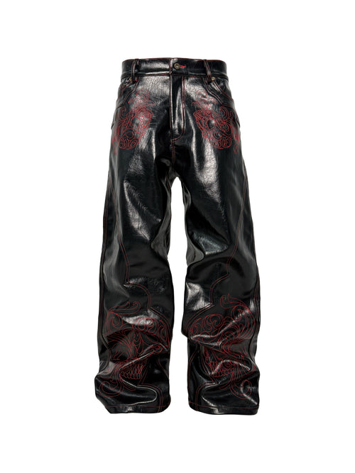 BAROQUE SKULL CLIP LEATHER PANTS