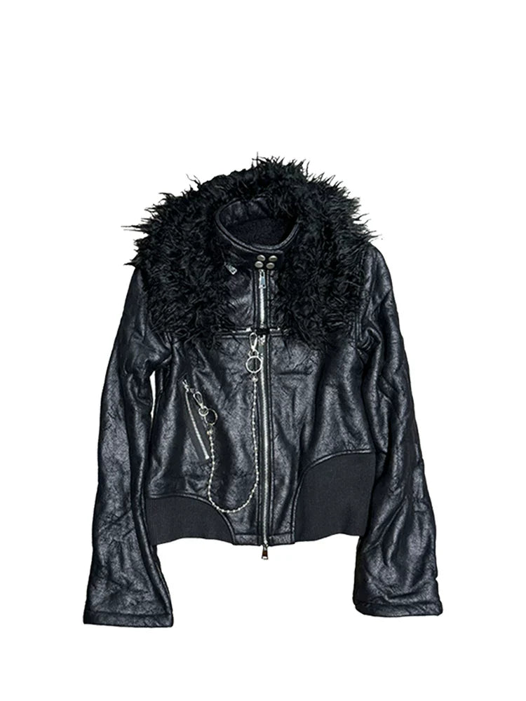 FUR COLLAR LEATHER JACKET