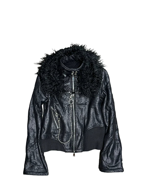 FUR COLLAR LEATHER JACKET