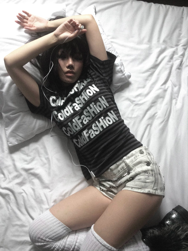 SHINY SILVER STRIPED T-SHIRT