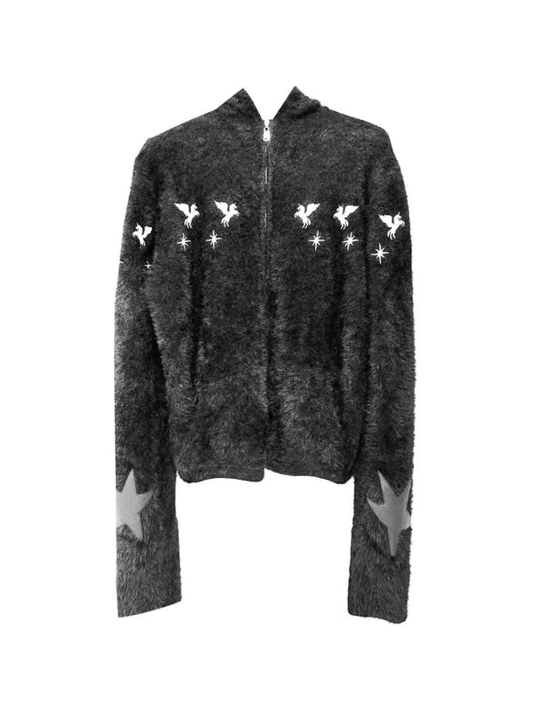 HOODED MOHAIR SWEATER COAT