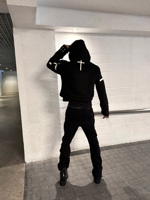 THICK HOODED SUEDE SWEATSHIRT