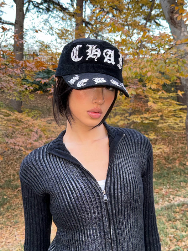 EMBROIDERED CORDUROY NEWSBOY CAP