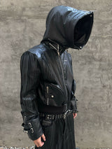 PLEATED LEATHER HOODED JACKET