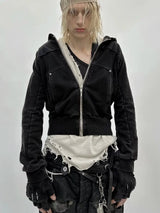 WASHED ZIPPER HOODED JACKET