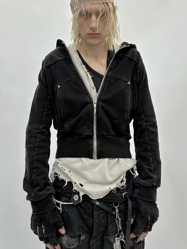 WASHED ZIPPER HOODED JACKET