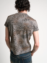 BROWN LEOPARD PRINT HENLEY T-SHIRT
